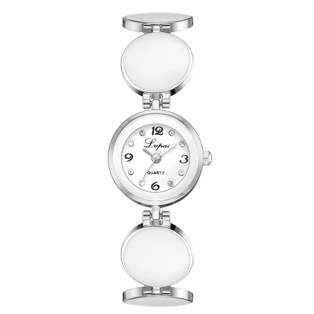 Fashion Round Dot Strap Round Dial Watch Women Casual Quartz Watch (Silver White)