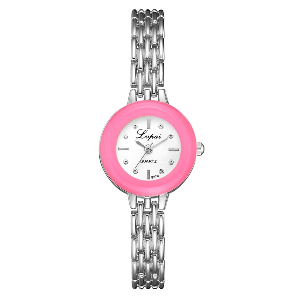 Fashion Alloy Strap Round Dial Watch Women Casual Quartz Watch (Silver Pink)