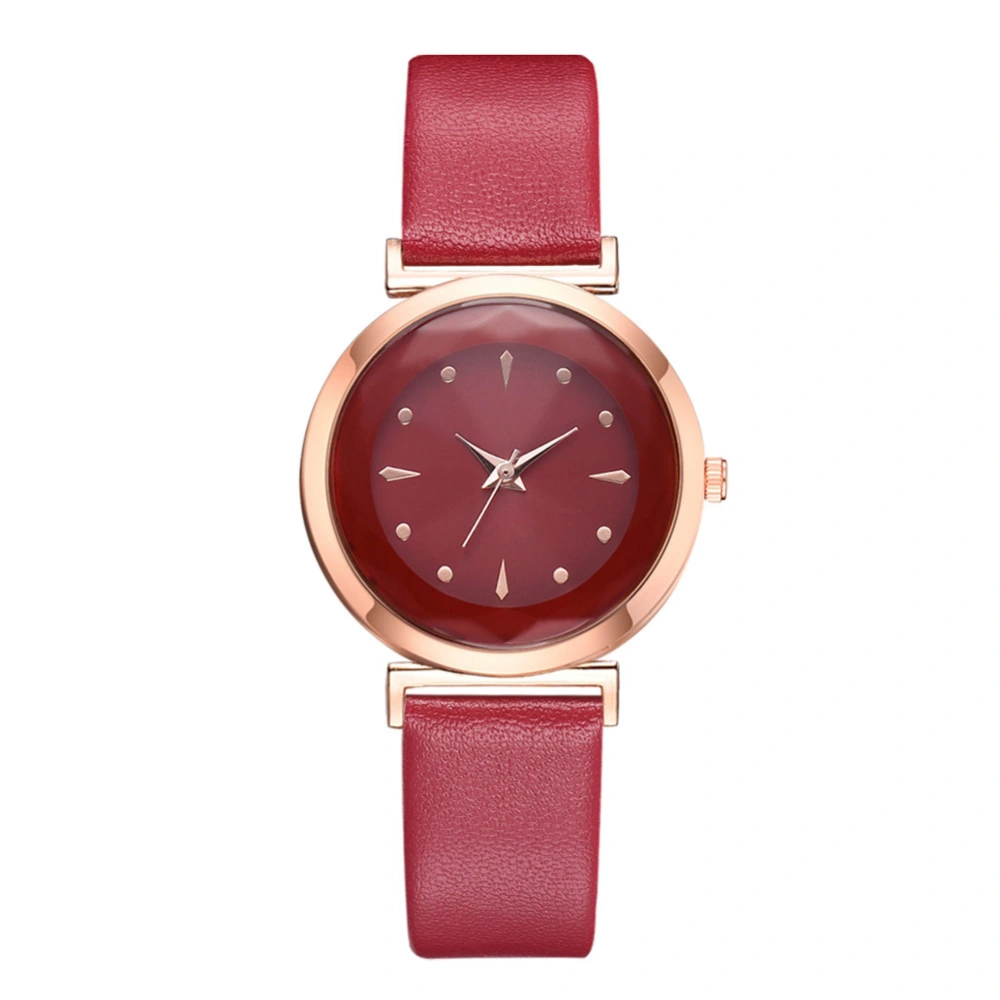 Fashion PU Strap Round Dial Watch Women Casual Quartz Watch (Red)