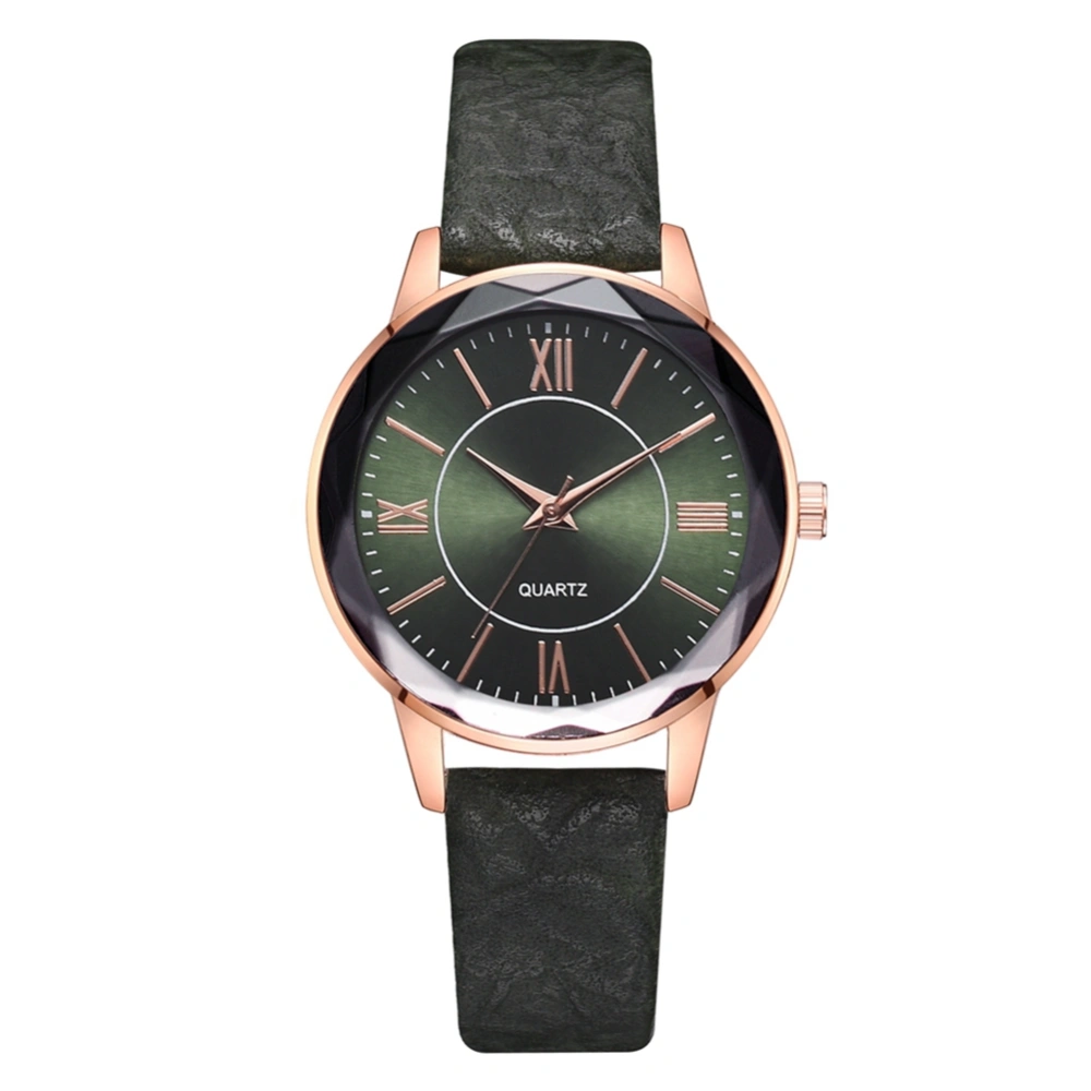 Fashion PU Strap Round Dial Watch Women Casual Quartz Watch (Green)