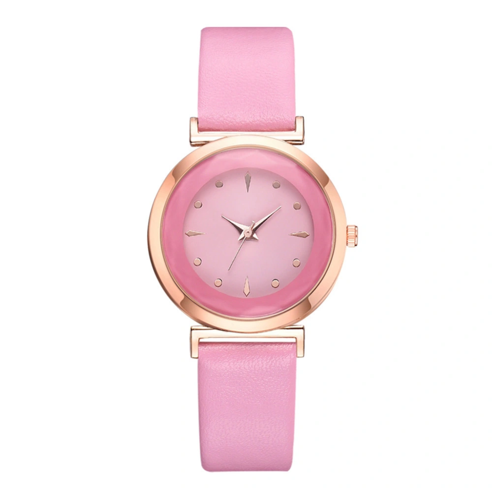 Fashion PU Strap Round Dial Watch Women Casual Quartz Watch (Pink)