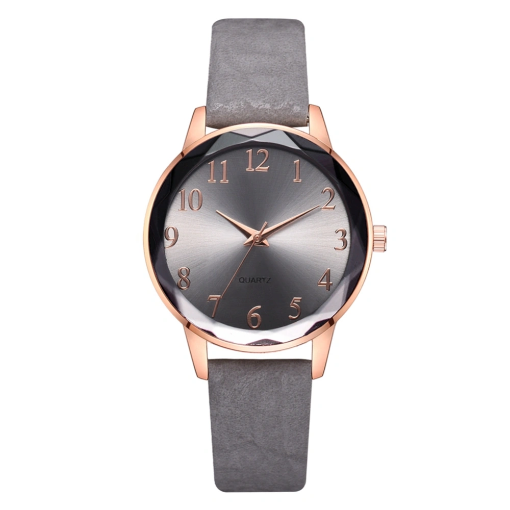 Fashion PU Strap Round Dial Watch Women Casual Quartz Watch (Grey)