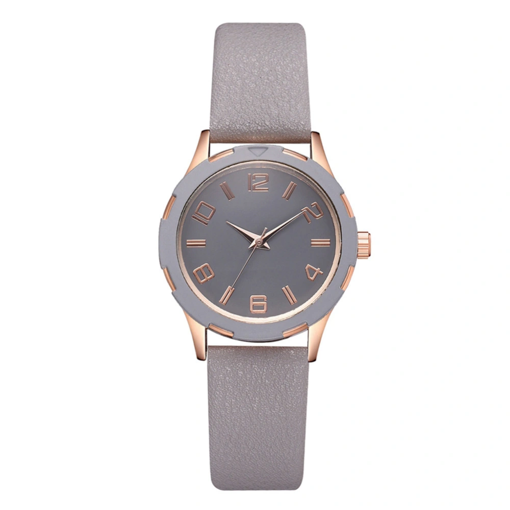 Fashion PU Strap Round Dial Watch Women Casual Quartz Watch (Grey)