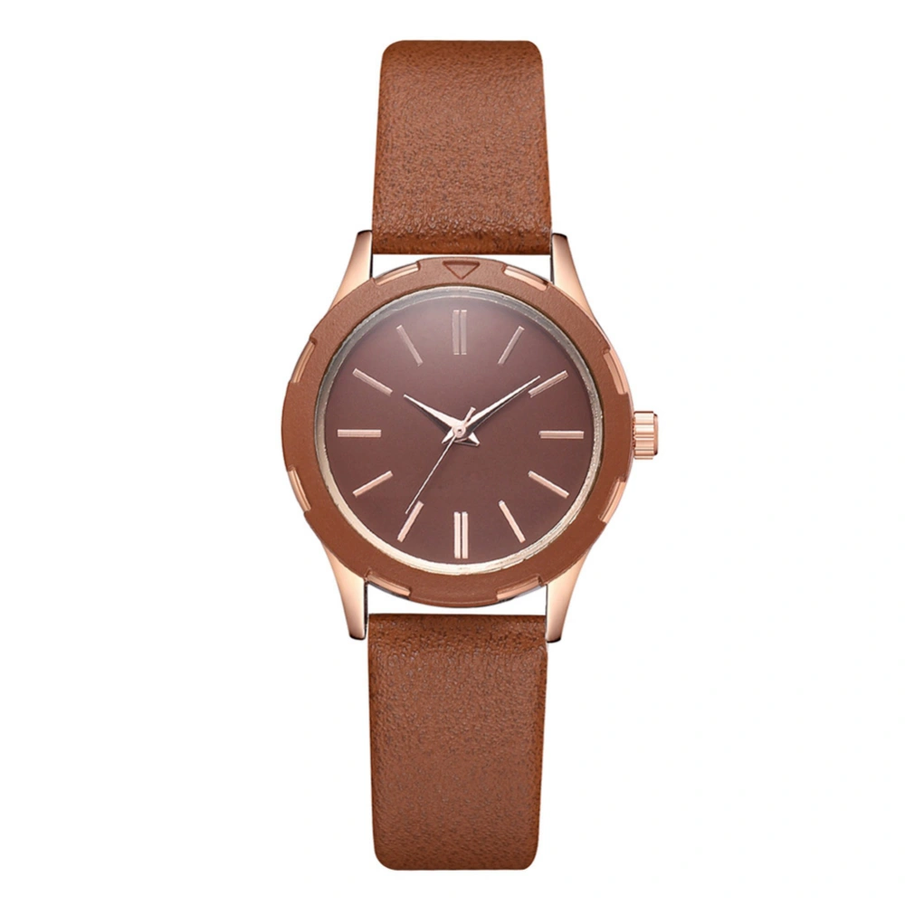 Fashion PU Strap Round Dial Watch Women Casual Quartz Watch (Brown)