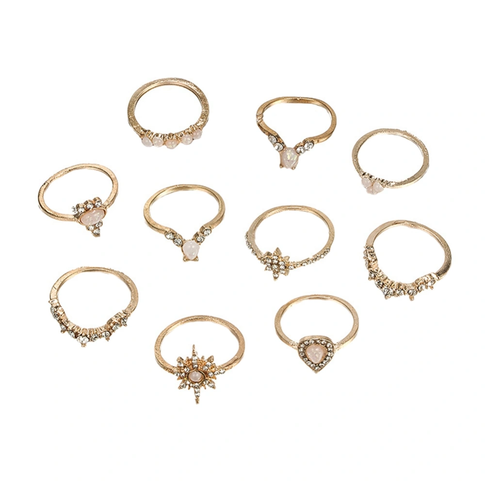 10Pcs/Set Fashion Women Lady Girl Star Heart Water Drop Crystal Ring Set Alloy Jewelry