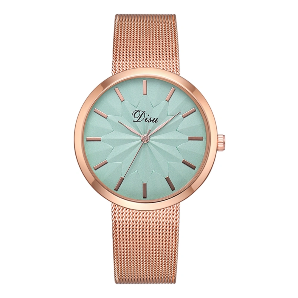 Casual Female Round Dial Quartz Analog Wristwatch Alloy Mesh Strap Watch (Green)