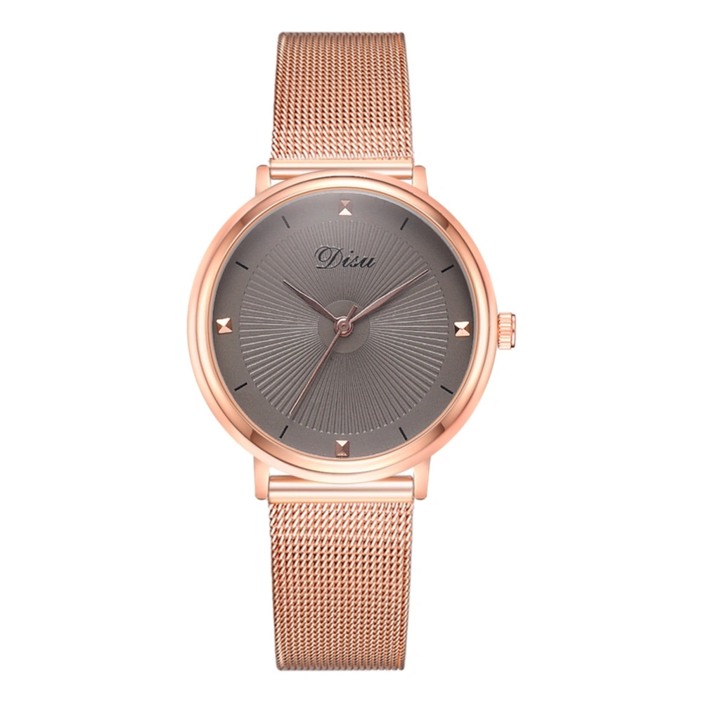 Fashion Female Round Dial Quartz Analog Wristwatch Alloy Mesh Strap Watch (Grey)