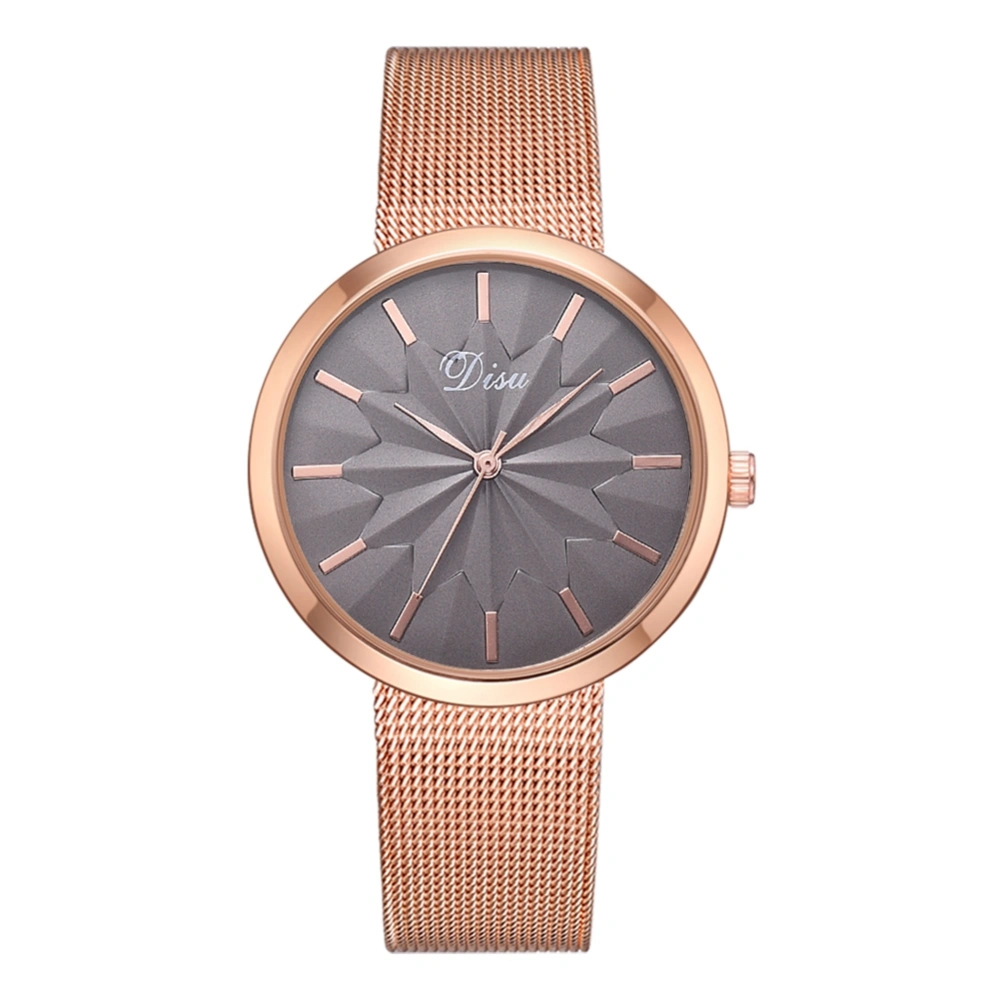 Casual Female Round Dial Quartz Analog Wristwatch Alloy Mesh Strap Watch (Grey)