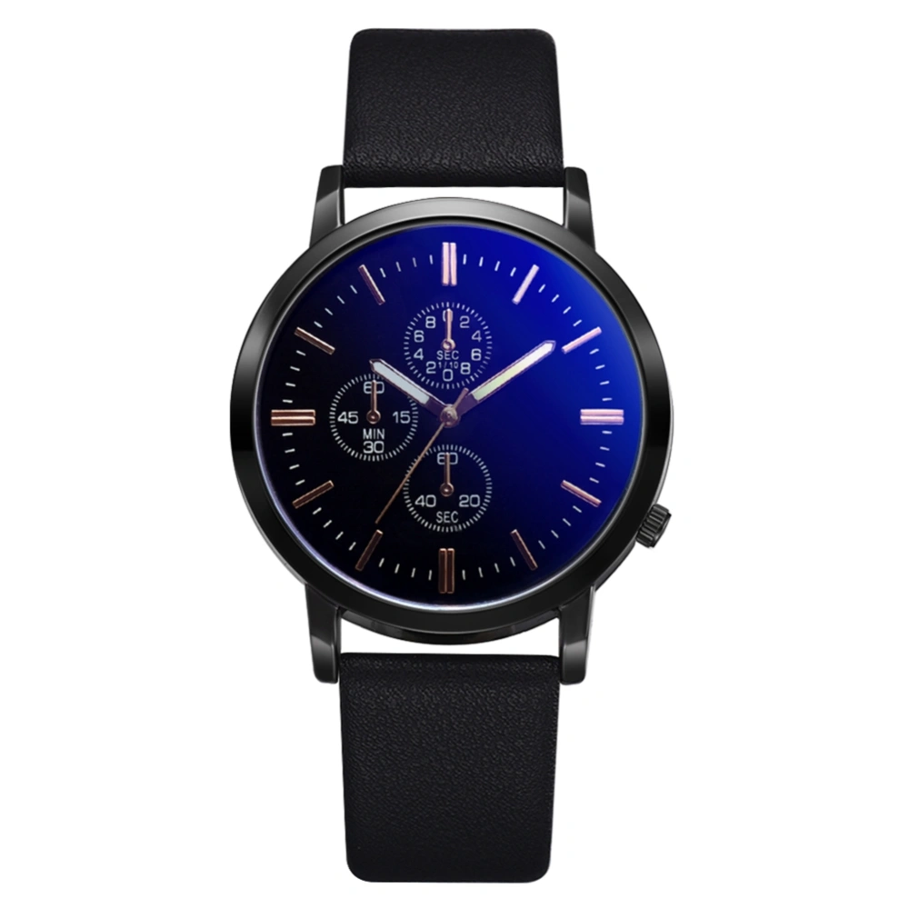 Leisure Fashion Men Simple Alloy PU Dial Quartz Wrist Watch Decoration (Black)