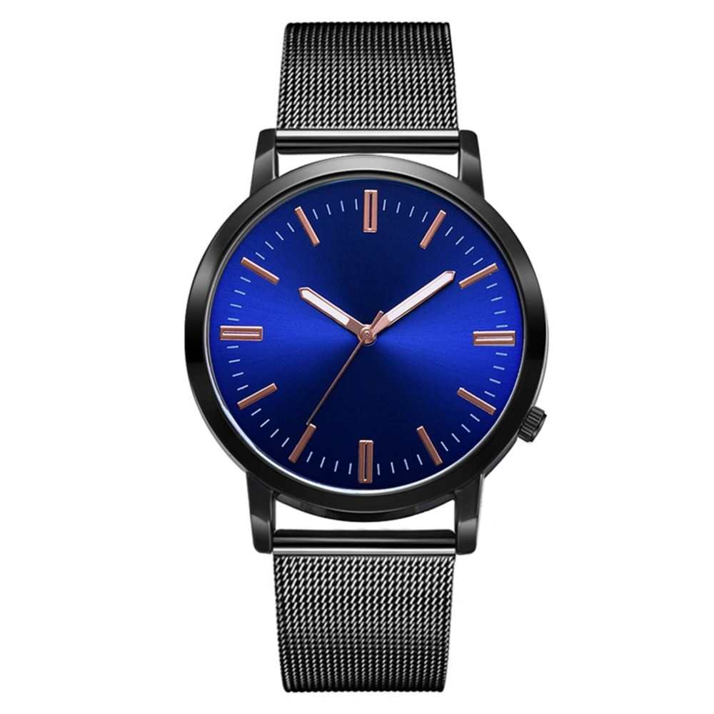 Leisure Fashion Men Simple Alloy Dial Quartz Wrist Watch Decoration (Black Blue)