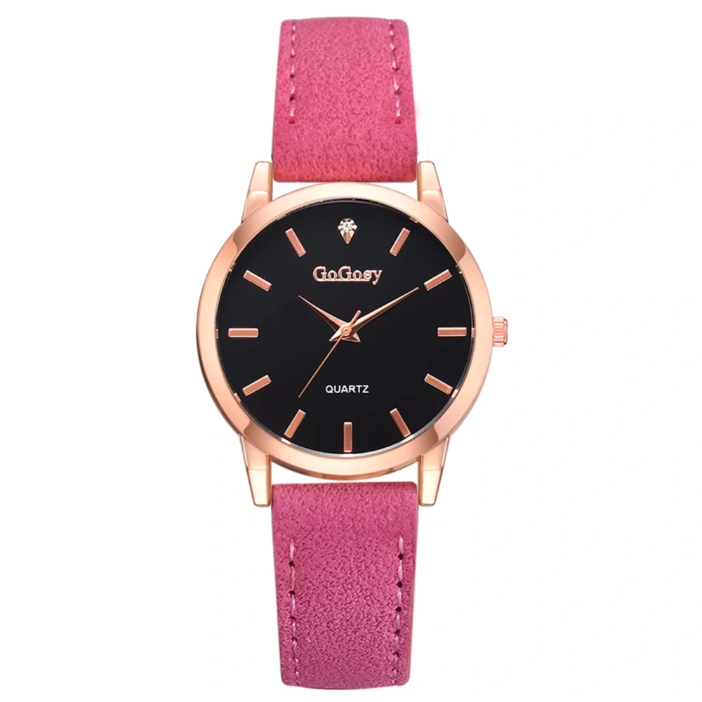 Fashion Women Round Dial Quartz Watch Casual Style Wristwatch(Rose Red,)