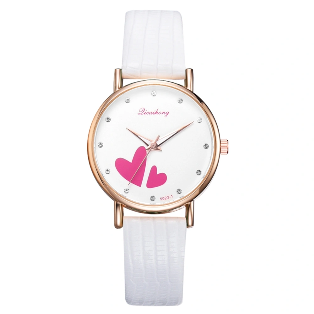 Stylish Heart Pattern Round Dial Women Quartz Watch Casual Wristwatch(White)