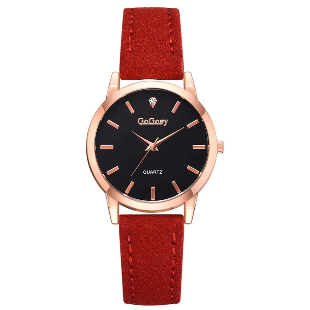 Fashion Women Round Dial Quartz Watch Casual Style Wristwatch(Red)