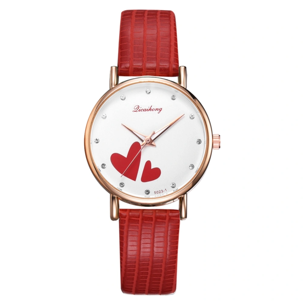 Stylish Heart Pattern Round Dial Women Quartz Watch Casual Wristwatch(Red)