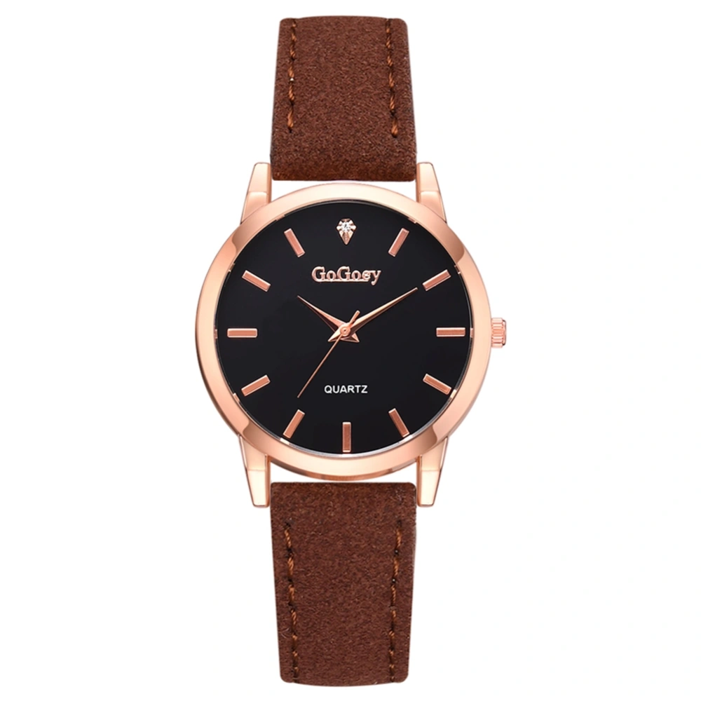 Fashion Women Round Dial Quartz Watch Casual Style Wristwatch(Brown)