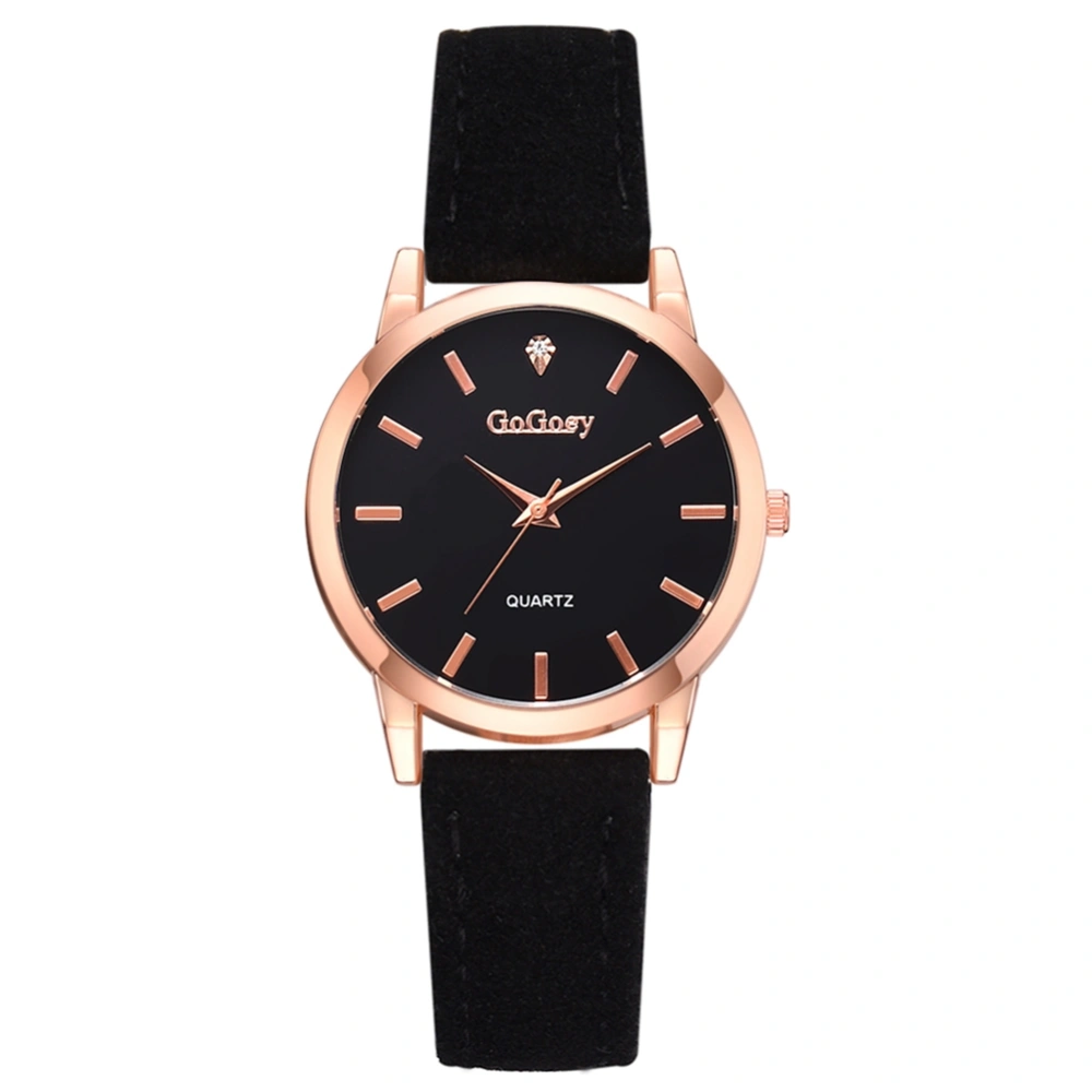 Fashion Women Round Dial Quartz Watch Casual Style Wristwatch(Black)