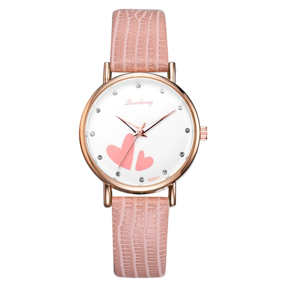 Stylish Heart Pattern Round Dial Women Quartz Watch Casual Wristwatch(Pink)