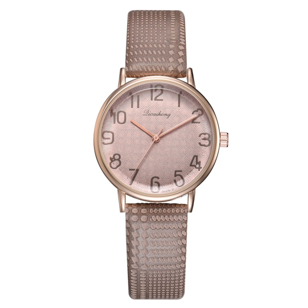 Fashion Women Lady Quartz Watch Delicate Round Dial Wristwatch(Beige)