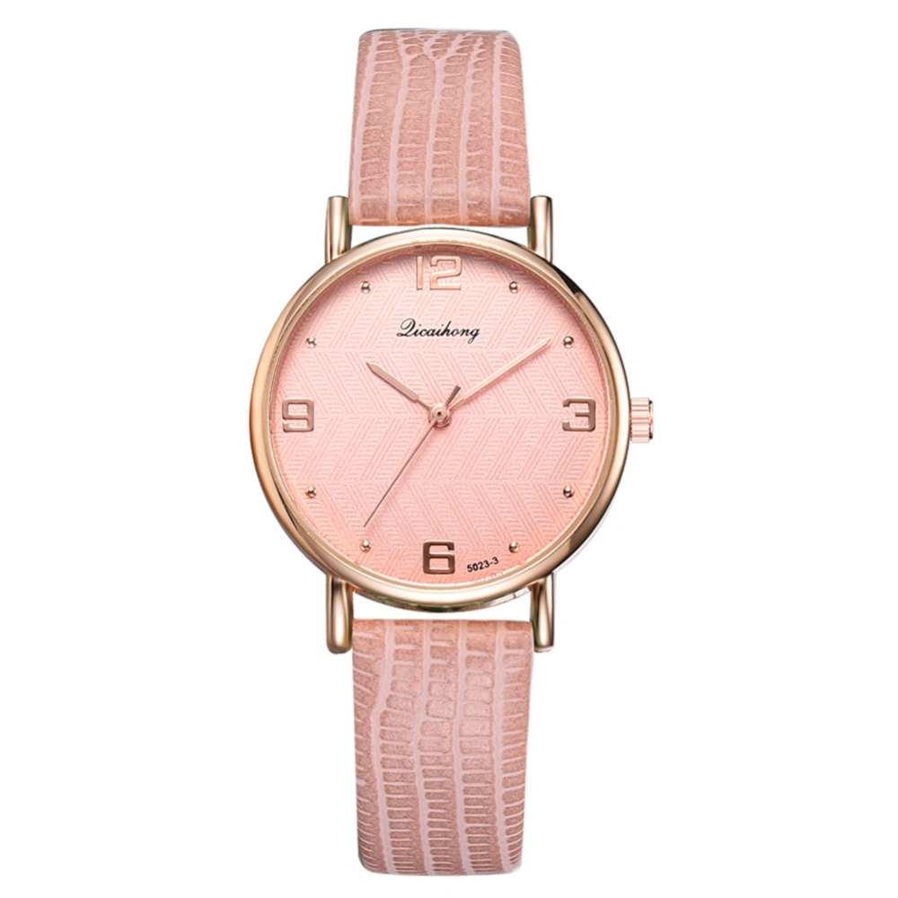 Elegant Women Quartz Watch Solid Color Round Dial Wristwatch(Pink)