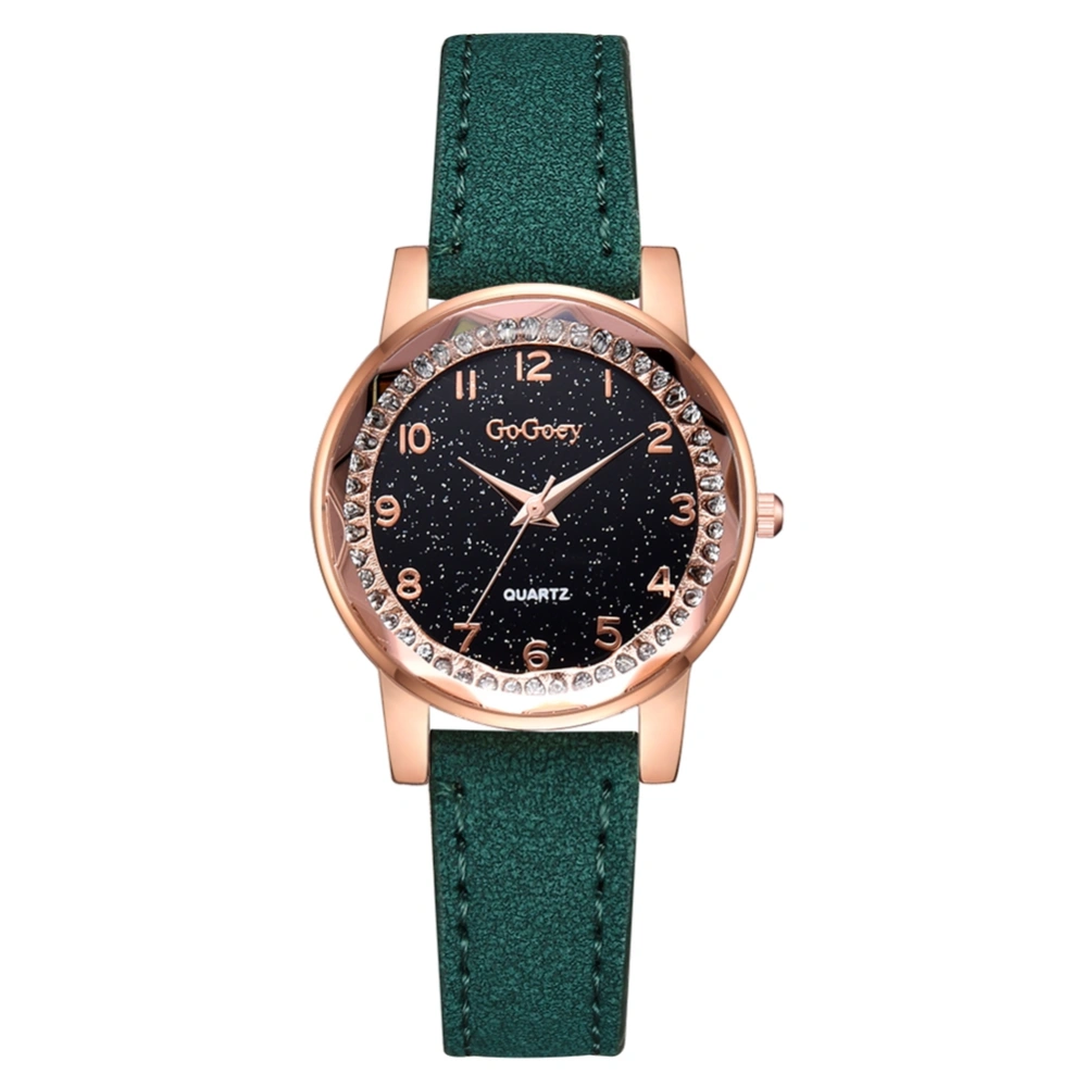 Leisure Fashion Women Simple Alloy PU Dial Quartz Wrist Watch Decoration (Green)