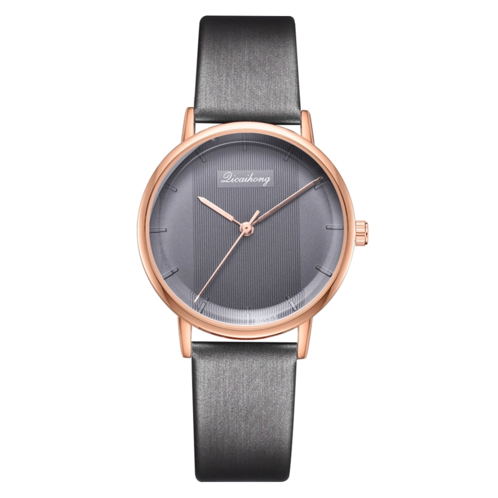 Leisure Fashion Women Simple Alloy PU Dial Quartz Wrist Watch Decoration (Grey)