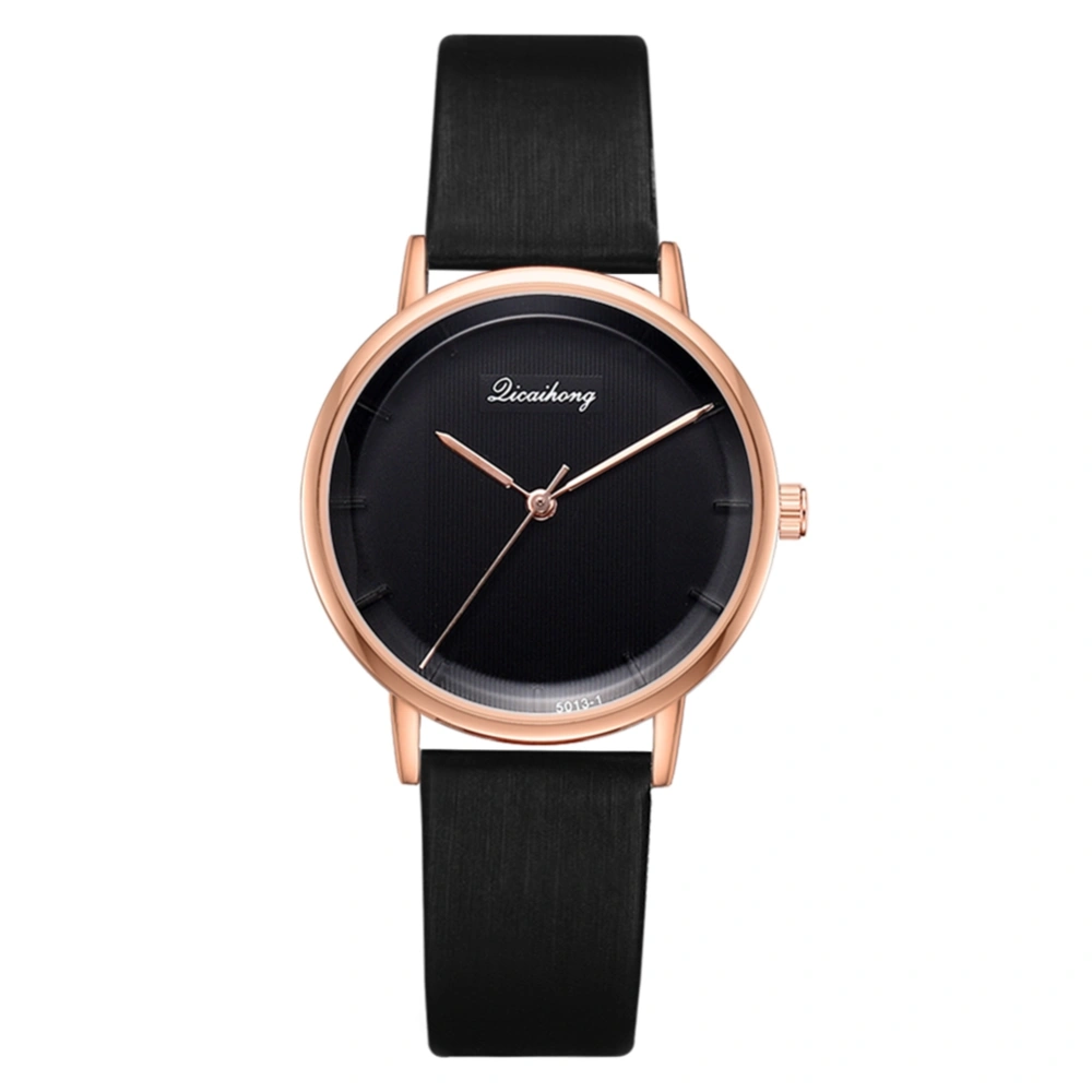 Leisure Fashion Women Simple Alloy PU Dial Quartz Wrist Watch Decoration (Black)