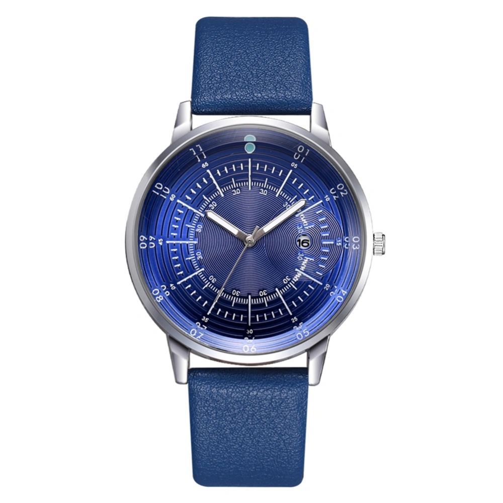 Fashionable Business Round Dial PU Leather Strap Men Calendar Quartz Watch(Blue Silver+Blue)