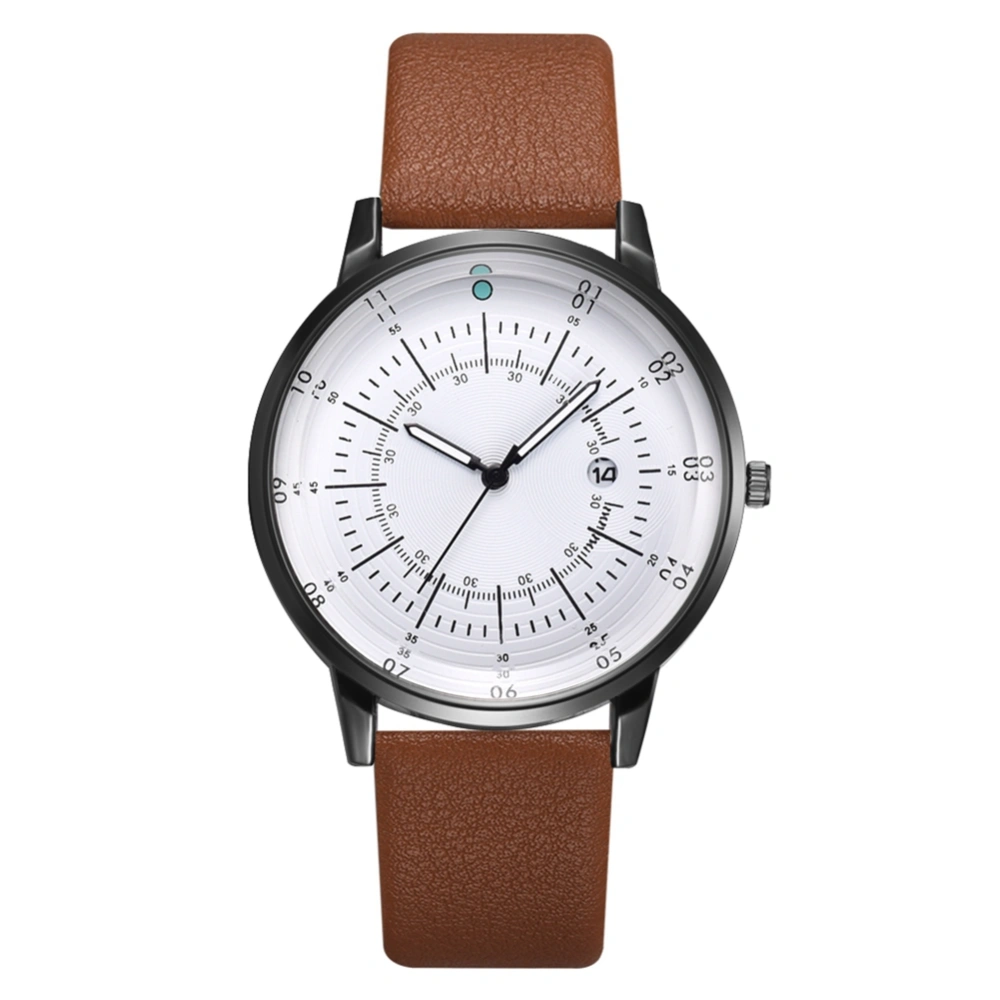 Fashionable Business Round Dial PU Leather Strap Men Calendar Quartz Watch(Brown+Black+White)