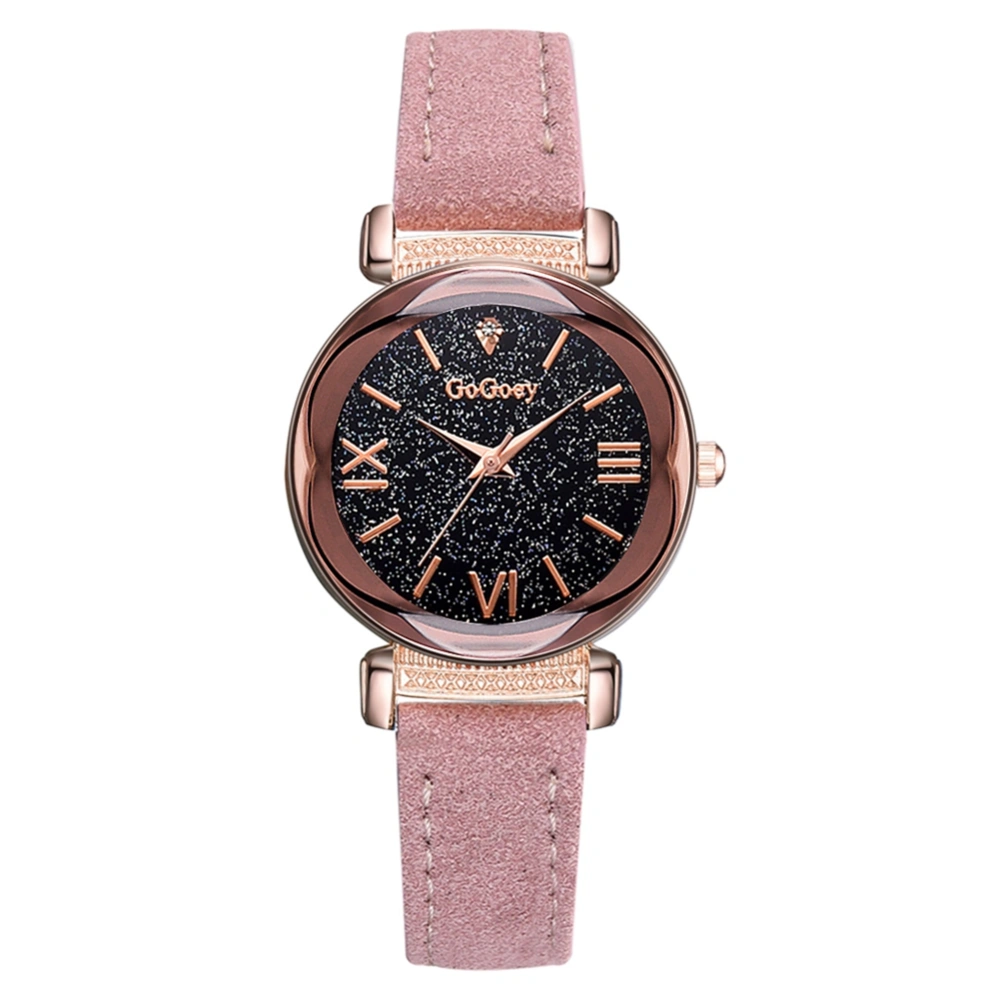 Fashionable Starry Sky Dial Roman Numerals Women Alloy PU Strap Quartz Wristwatch Watch(Pink)