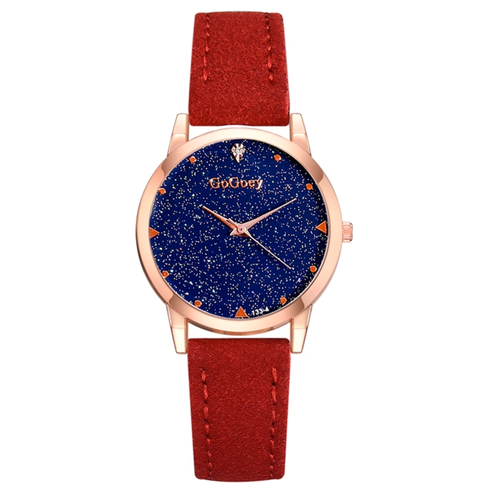 Fashionable Starry Sky Round Dial Women Alloy PU Strap Quartz Wristwatch Watch(Red)