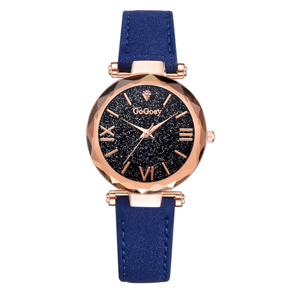 Fashionable Starry Sky Dial Women Alloy PU Strap Quartz Wristwatch Analog Watch(Blue)