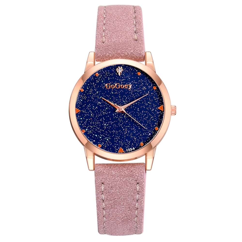 Fashionable Starry Sky Round Dial Women Alloy PU Strap Quartz Wristwatch Watch(Pink)