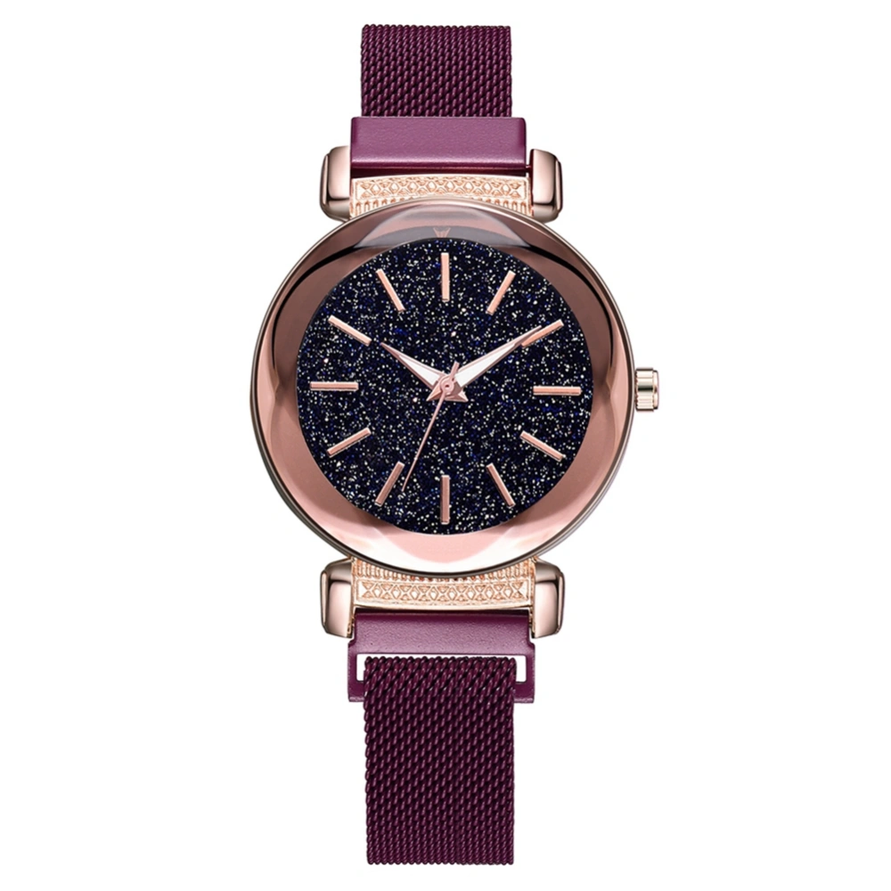 Fashion Alloy Strap Round Dial Watch Women Casual Quartz Magnet Watch (Purple)