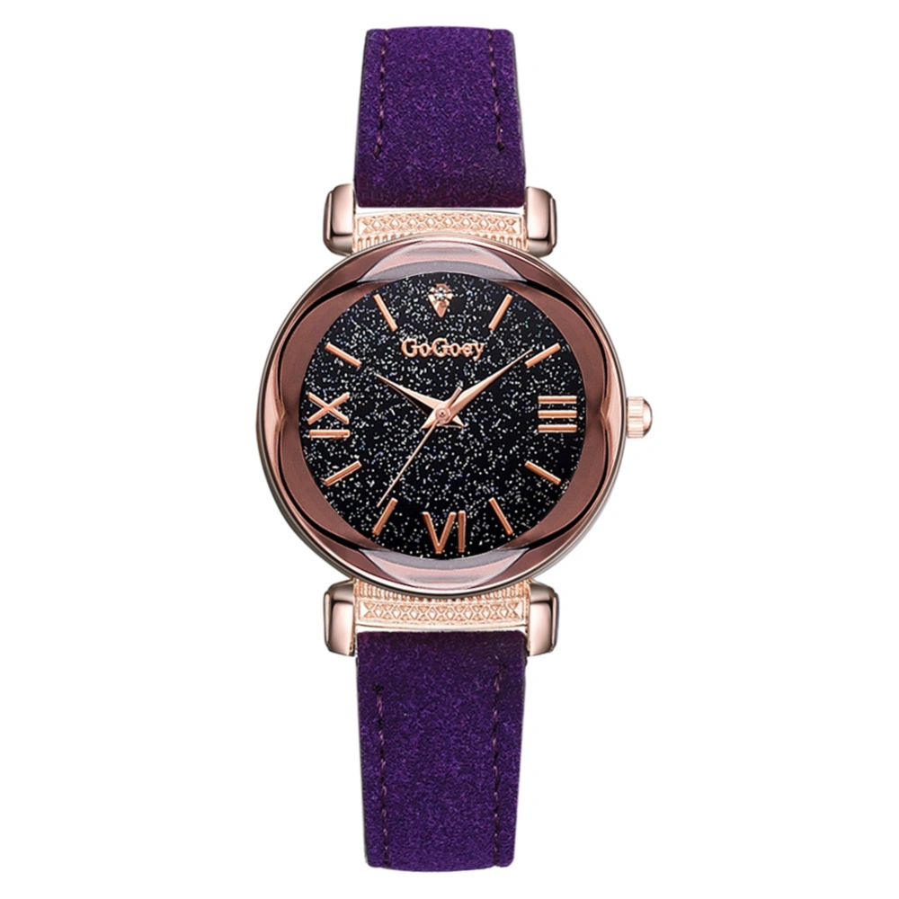 Fashionable Starry Sky Dial Roman Numerals Women Alloy PU Strap Quartz Wristwatch Watch(Purple)