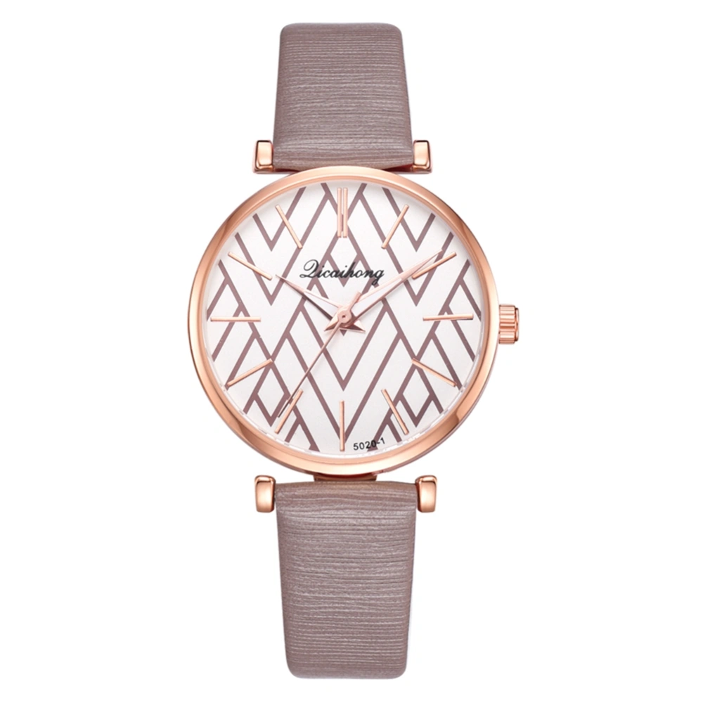 Fashionable Irregular Pattern Round Dial Women Alloy PU Strap Quartz Wristwatch Watch(Brown)