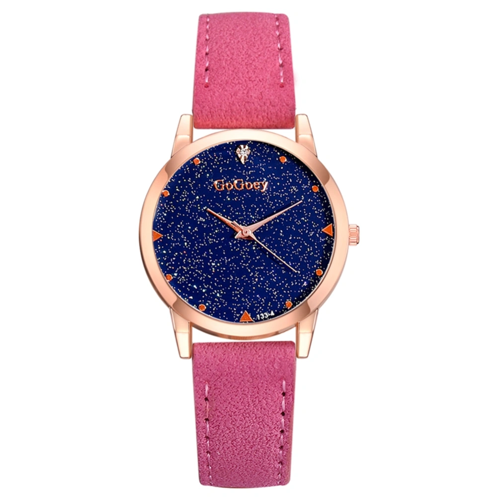 Fashionable Starry Sky Round Dial Women Alloy PU Strap Quartz Wristwatch Watch(Rose Red)