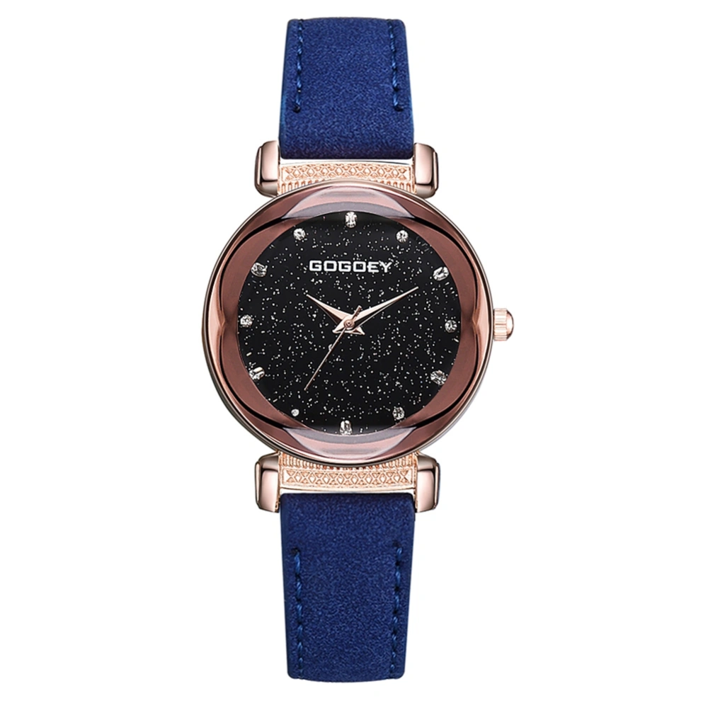 Fashionable Starry Sky Dial Women Alloy Rhinestones PU Strap Quartz Wristwatch Watch(Blue)