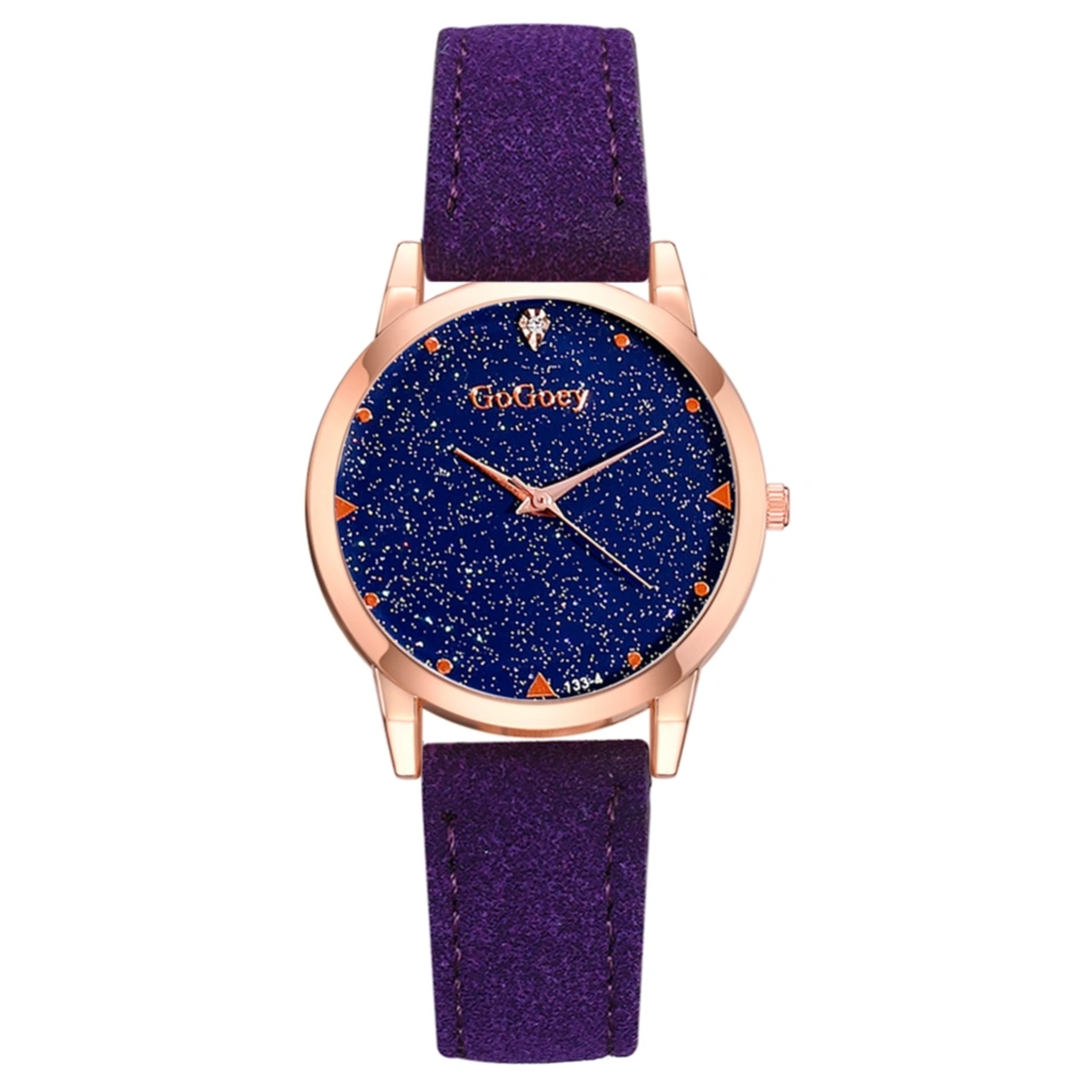 Fashionable Starry Sky Round Dial Women Alloy PU Strap Quartz Wristwatch Watch(Purple)