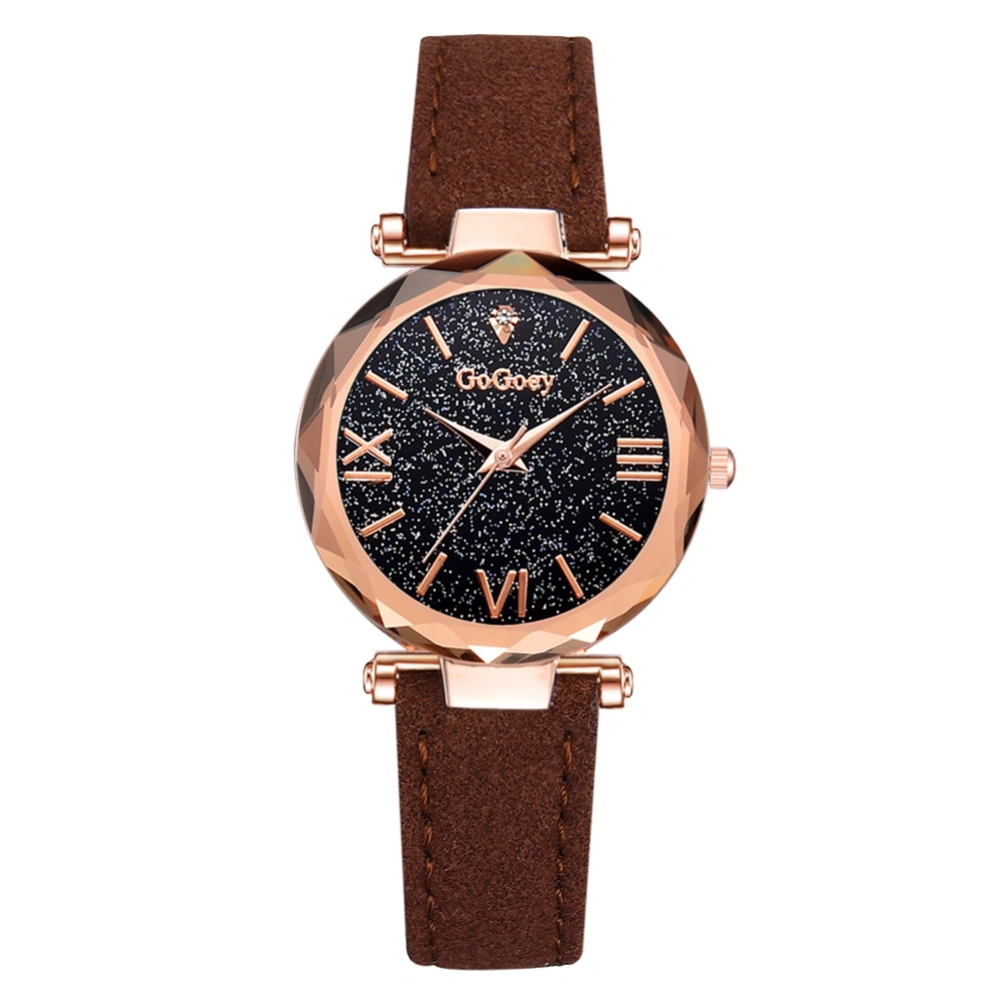 Fashionable Starry Sky Dial Women Alloy PU Strap Quartz Wristwatch Analog Watch(Brown)