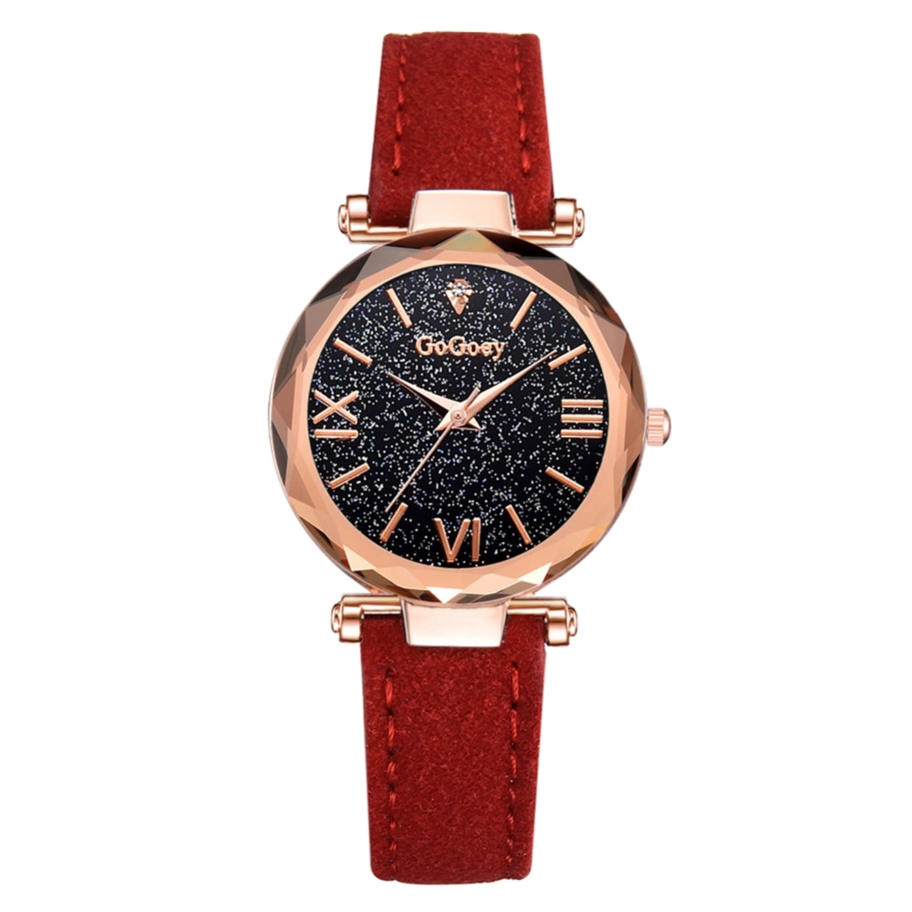 Fashionable Starry Sky Dial Women Alloy PU Strap Quartz Wristwatch Analog Watch(Red)