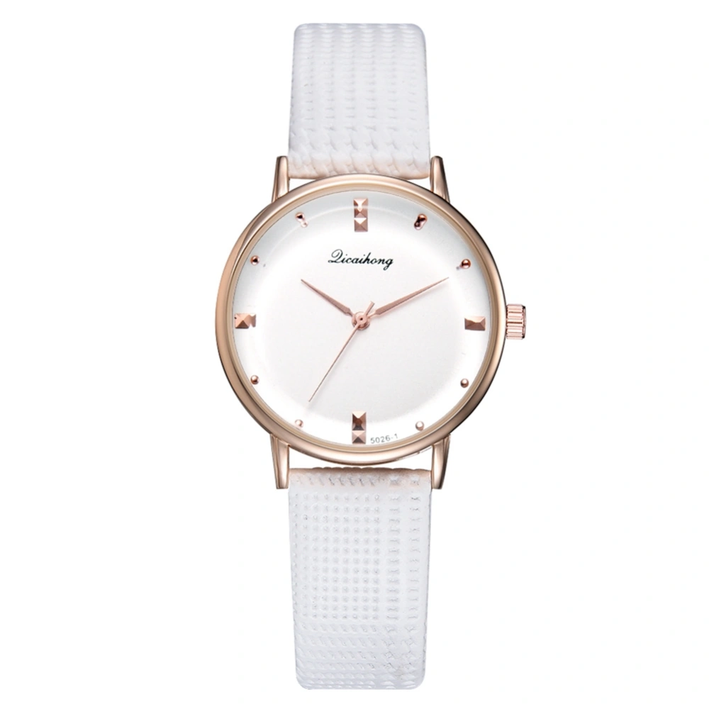 Fashion Simple Female Round Dial Quartz Analog PU Leather Strap Watch Wristwatch (White)