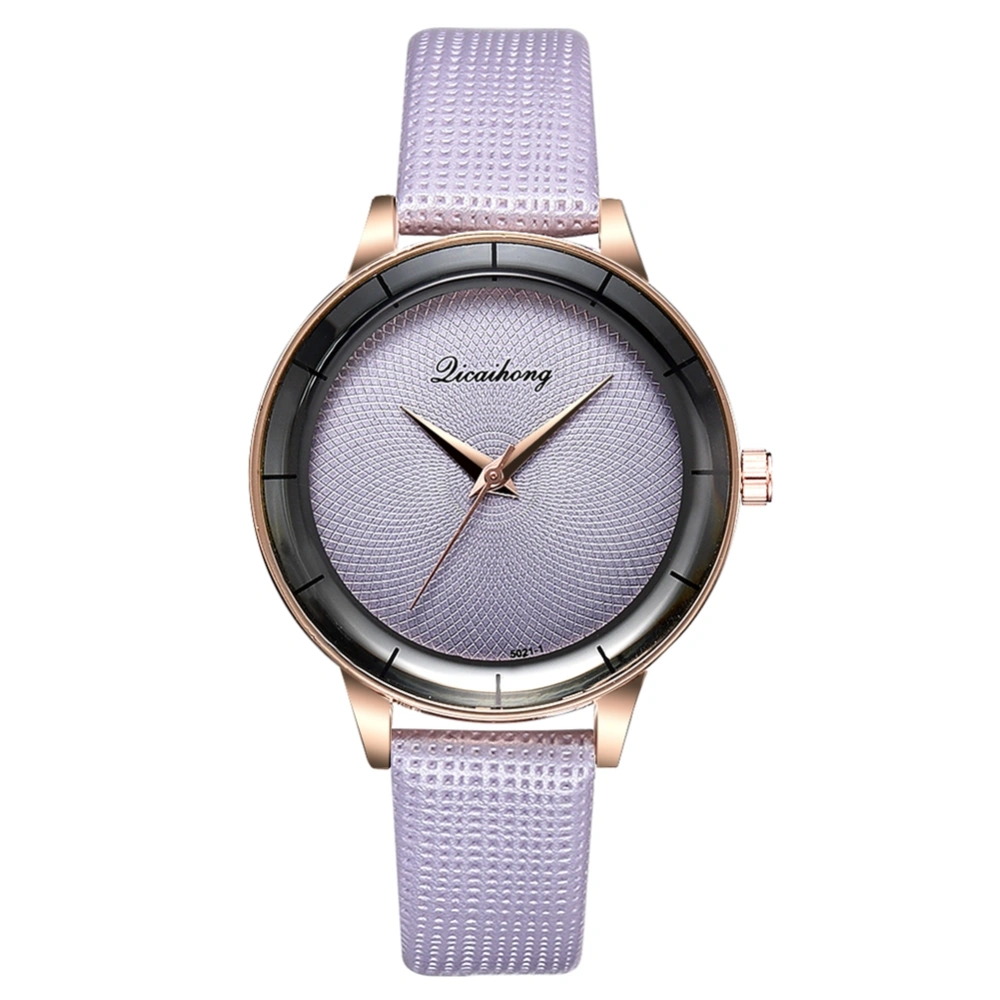 Fashion Simple Female PU Leather Strap Watch Round Dial Quartz Analog Wristwatch (Purple)