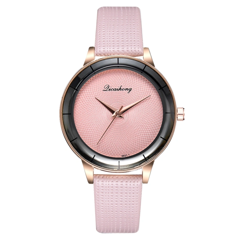 Fashion Simple Female PU Leather Strap Watch Round Dial Quartz Analog Wristwatch (Pink)