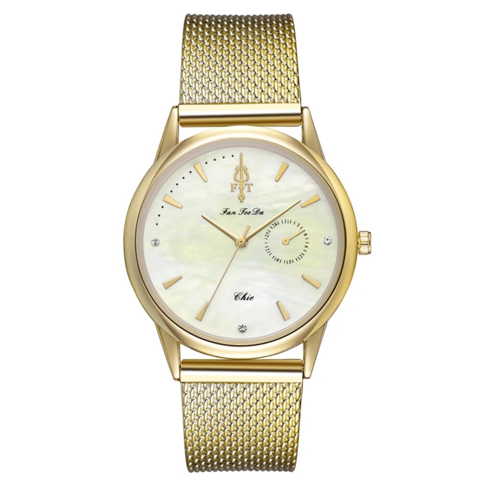 Fashion Women Casual Analog Display Wrist Watch Round Dial Quartz Wristwatch(Gold)