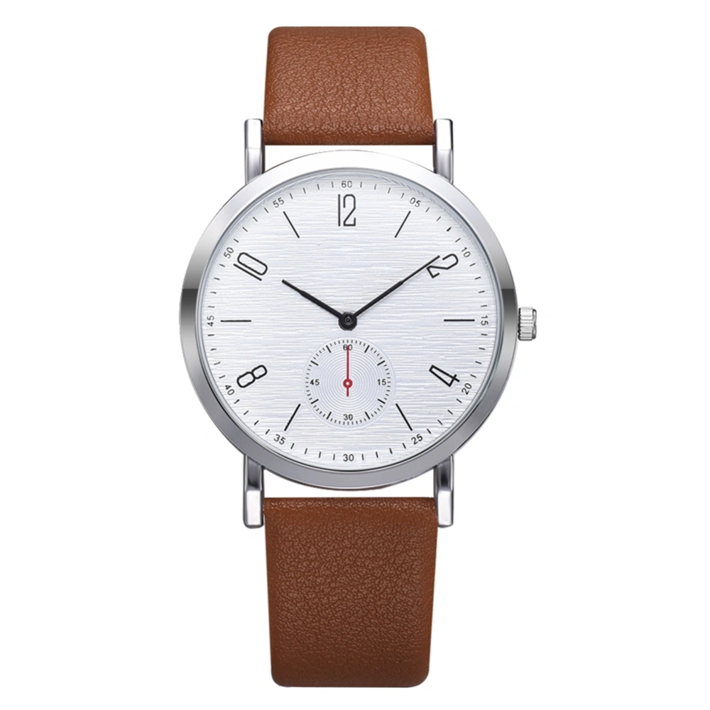 Simple Casual Men Male PU Leather Wrist Watch Number Quartz Wristwatch(Brown White)