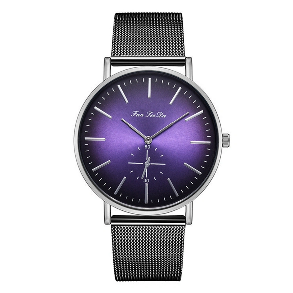 Fashion Alloy Lady Watch Big Round Dial Analog Display Quartz Wristwatch(Black+Silver+Purple)