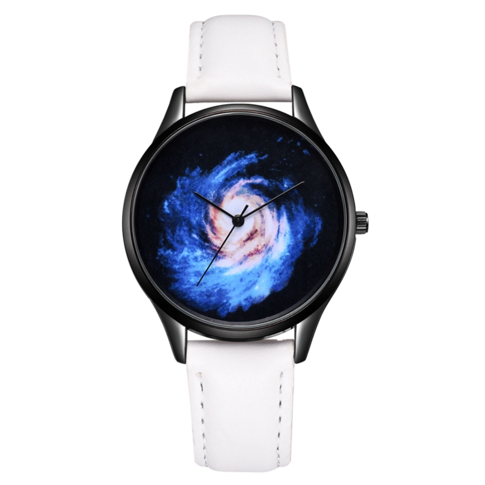 Fashion Unisex PU Leather Wrist Watch Business Round Dial Quartz Watch Decoration(Black)