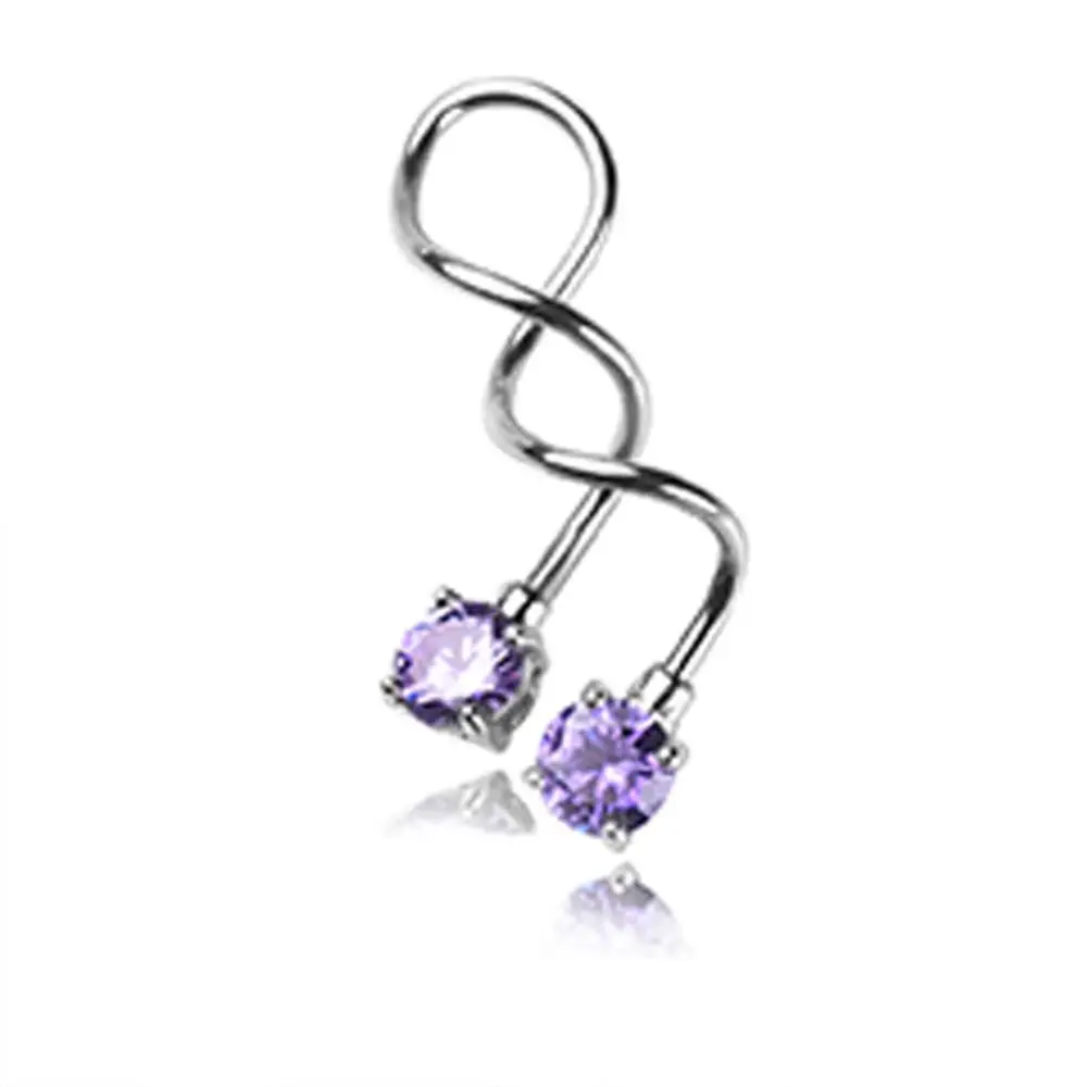 Stylish Women Stainless Steel Zircon Twisted Long Ear Studs Earrings Jewelry Accessory(Purple)