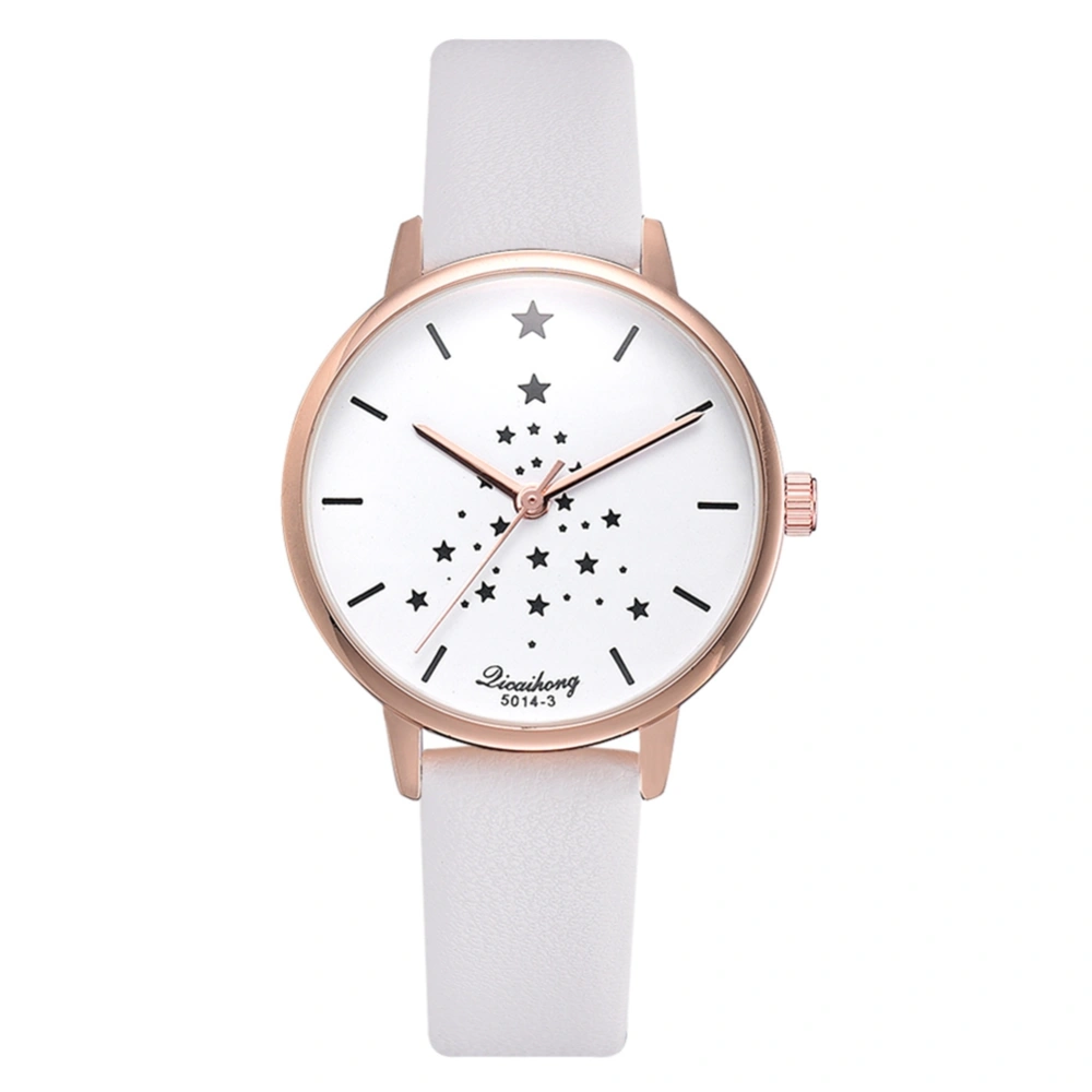 Leisure Fashion Ladies Simple five pointed Stars Alloy Dial Quartz Wrist Watch (White)