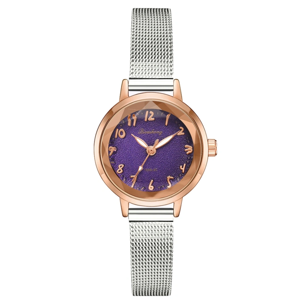 Leisure Fashion Ladies Simple Alloy Dial Quartz Wrist Watch (Purple)